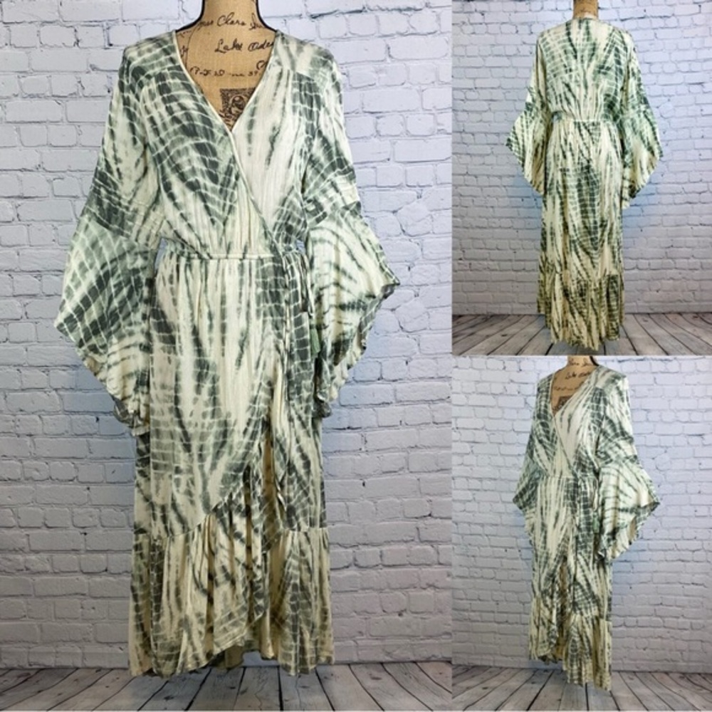 Band of Gypsies Crinkly Tie Dyed Ruffled Bell Sleeve Maxi